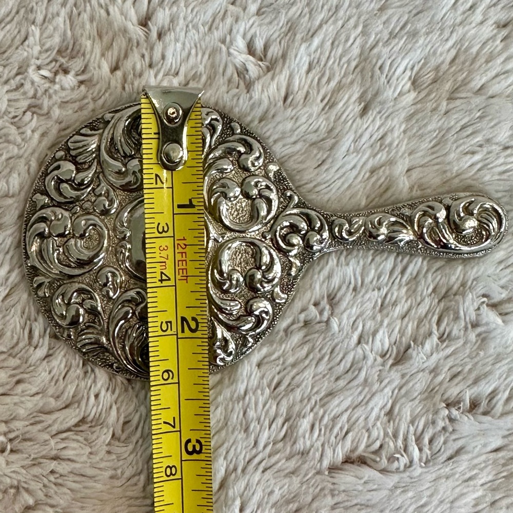 Vintage Antique Intricate Silver Vanity Mirror with Floral Design - Picture 12 of 12